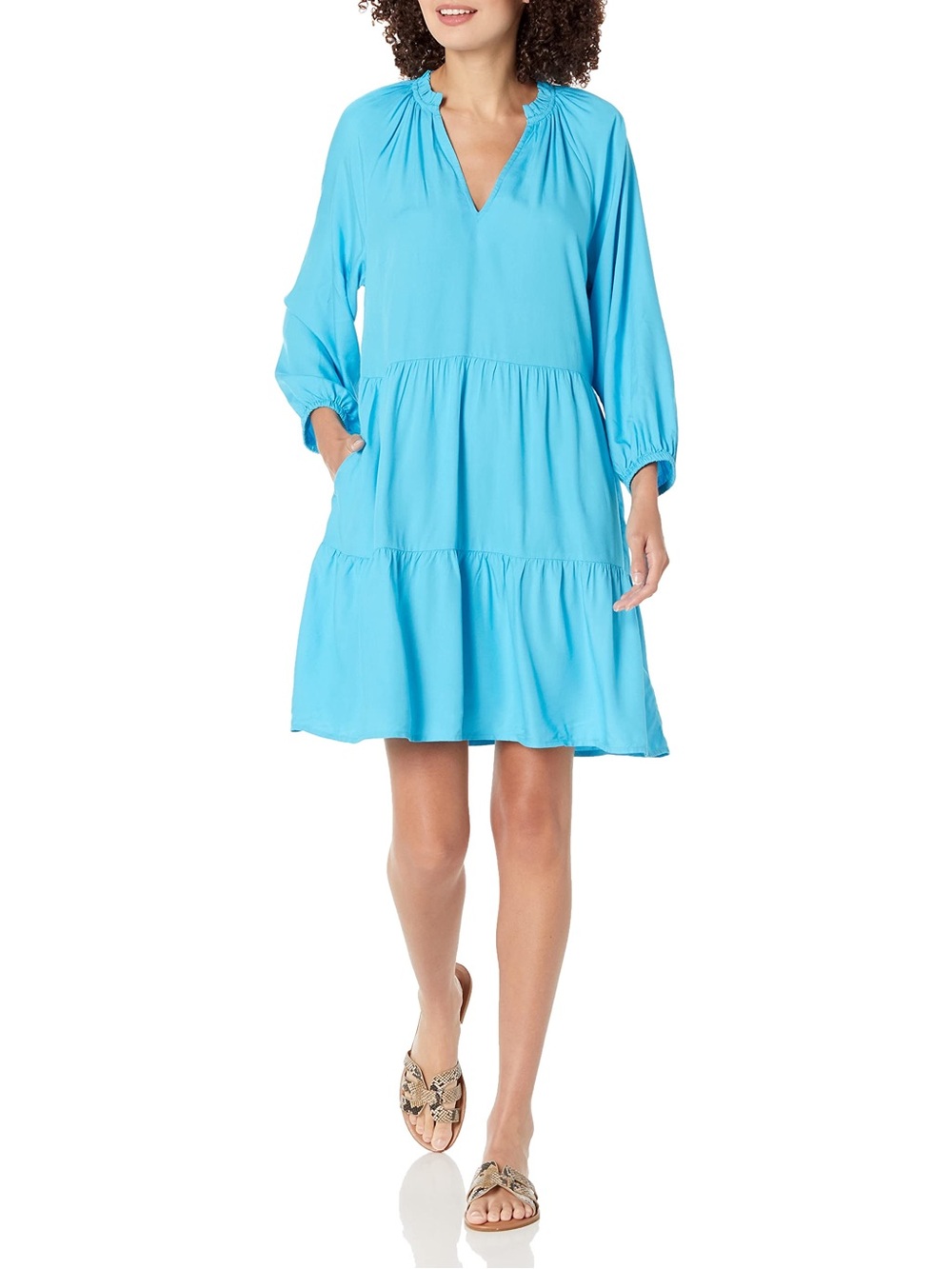 The drop brand Women's Teal Tiered V-Neck Dress  size L